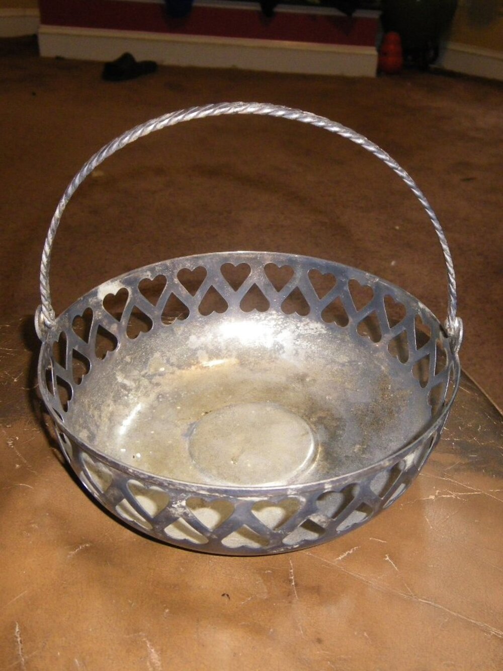Vintage International Silver Co Silver Plate Basket Hand Made India Heart Sides